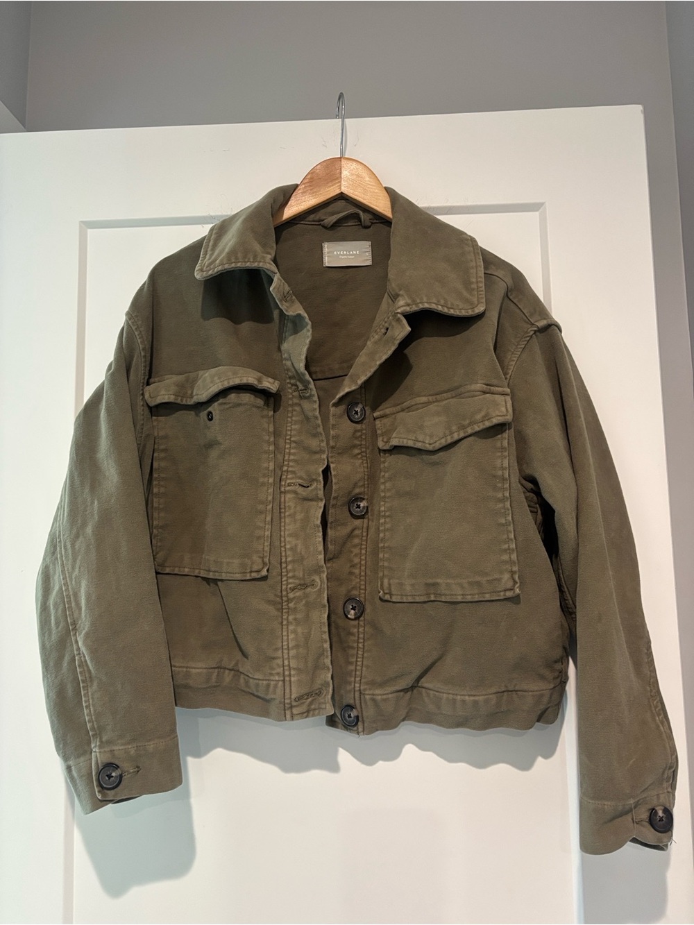 Everlane Organic Cotton Olive Cropped Utility Jacket
